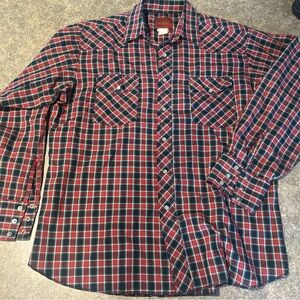Vtg Rustler Men's 1980s Plaid Western Long Sleeve Button-Up Shirt L Pearl snap